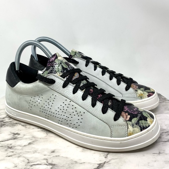 P448 John Black Floral Leather Sneakers 40 Casual Athleisure Streetwear Sporty